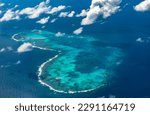 Aerial view of heart shaped island in Caribbean sea