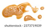 Small photo of Spilled dark stout beer puddle with foam, isolated on white, top view, clipping path