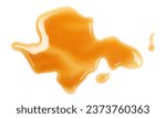 Small photo of Spilled dark stout beer puddle with foam, isolated on white, top view, clipping path
