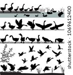 silhouettes of gooses flying... | Shutterstock .eps vector #1069612400