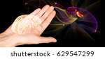 Small photo of The human brain on an open palm on a black background. Hypnosis mysteries. The subconscious mind