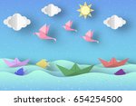 cut birds  ships  palm tree ... | Shutterstock .eps vector #654254500