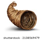 Small photo of Cornucopia horn object on a white background as an empty rustic traditional hollow wicker or weaved basket.