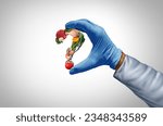 Small photo of Food inspection and inspecting the safety of ingredients as romaine lettuce and chicken or poultry as a question mark representing public health to avoid foodborne illnesses and contamination.