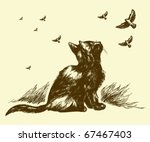 Cat And Birds Drawing