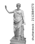 Statue of the Greek goddess Hera or the Roman goddess Juno isolated on white with clipping path. Goddess of women, marriage, family and childbirth. Ancient sculpture
