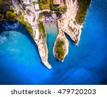 Canal D'amour, Corfu Kerkyra, Greece. The most well known beach on the island, with it's turquoise waters and breathtaking view. Aerial image from a drone.