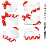 set of gift cards with red gift ... | Shutterstock .eps vector #114317113