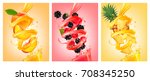 set of labels of of fruit in... | Shutterstock .eps vector #708345250
