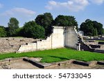 Ancient ruins in summertime in Roman city called Aquincum. The place is in Budapest, Hungary.
