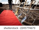 Construction ground breaking ceremony with red carpet