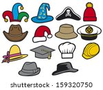 collection of hats (jester hat, bucket hat, lady's hat, cowboy hat ...