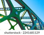 The Old Bridge over the Danube River in Bratislava, Slovakia. Green steel bridge 