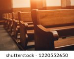 Rows of church benches. Selective focus. Beautiful background