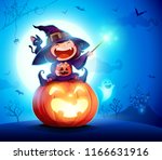 halloween little witch. girl... | Shutterstock .eps vector #1166631916