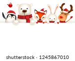 christmas cute animals... | Shutterstock . vector #1245867010