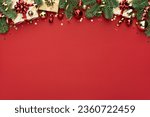 Red Christmas or New Year Ornament Border Background