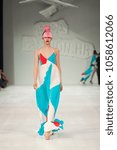 Small photo of ZAGREB, CROATIA - MARCH 24, 2018: Fashion model wearing clothes designed by Zoran Aragovic - Bite My Style at the 'Fashion.hr' fashion show