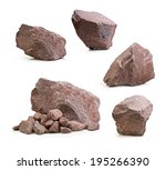 Granite stones, rocks set isolated on white background