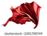  Flying red silk fabric. Waving satin cloth isolated on transparent PNG background. Generative AI.