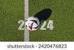 Small photo of Germany, Hesse, Offenbach am Main, 28.01.2024 a EURO 2024 UEFA bal on the green grass - 2024 Germany