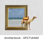 Camel in old wooden frame with...