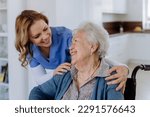 Portrait of nurse and her senior client on wheelchair.