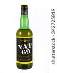 Small photo of OSTRAVA, CZECH REPUBLIC - NOVEMBER 23, 2015: VAT69 is a blended Scotch whisky. It was originally produced by WM. Sanderson & son. LTD, Edinburgh. Whisky VAT69 on white background
