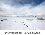 scenic snow covered mountains and glaciers of the Fjallsarlon Glacier in Iceland. 