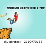 a hand pushing a man of a cliff ... | Shutterstock .eps vector #2110970186