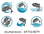Collection Of Fish Icon With...