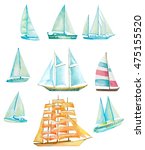 Set Of Watercolor Sailing Boats ...