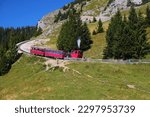 Small photo of Schafberg mountain in Salzkammergut region of Austria. Schafberg rack railway (cog railway) line.