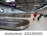 Small photo of KATOWICE, POLAND - MAY 30, 2023: Baggage reclaim conveyor belts in Katowice Wojciech Korfanty Airport in Poland. Katowice is the 4th busiest airport in Poland.