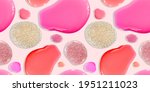 Small photo of Seamless pattern of pink and glittered nail polish in separate blobs on a pink background