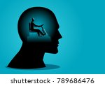 Business concept vector illustration of a human head being controlled by a businessman