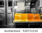 New York City subway car interior with colorful seats