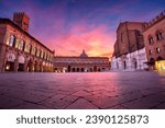 Small photo of Bologna, Italy. Cityscape image of old town Bologna, Italy with Piazza Maggiore at beautiful autumn sunrise.
