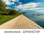 Lakefront Trail along Lake Michigan in downtown Chicago