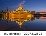 Yangon, Myanmar at Karaweik Palace in Kandawgyi Royal Lake.