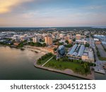 Newport News, Virginia, USA from above at dusk.