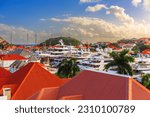 Small photo of Gustavia, St. Bart's town skyline at the harbor.