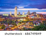 Albany, New York, USA city skyline at twilight.