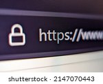 Small photo of Closeup view of internet browser address bar with security lock icon and url text