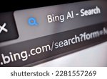 Small photo of New York City, USA - 2023: Closeup view of Microsoft's Bing AI Search powered by ChatGPT is displayed in a web browser on a computer screen