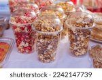 Gourmet Sweet Flavored Popcorn in Plastic Cup Birthday Party Dessert