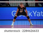 Small photo of ISTANBUL, TURKIYE - AUGUST 10, 2022: Kalle Kjerstein Madsen in Turkiye Mens vs Denmark Mens European Championship Qualification match in Burhan Felek Sport Hall