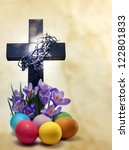 Easter Cross Crocus And Eggs...