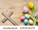 Easter Eggs And Cross On...