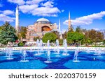 Small photo of Istanbul, Turkey - Hagia Sophia, Ayasofya ancient Byzantine Empire cathedral, nowday mosque in the old Sultanahmet, Constantinople.